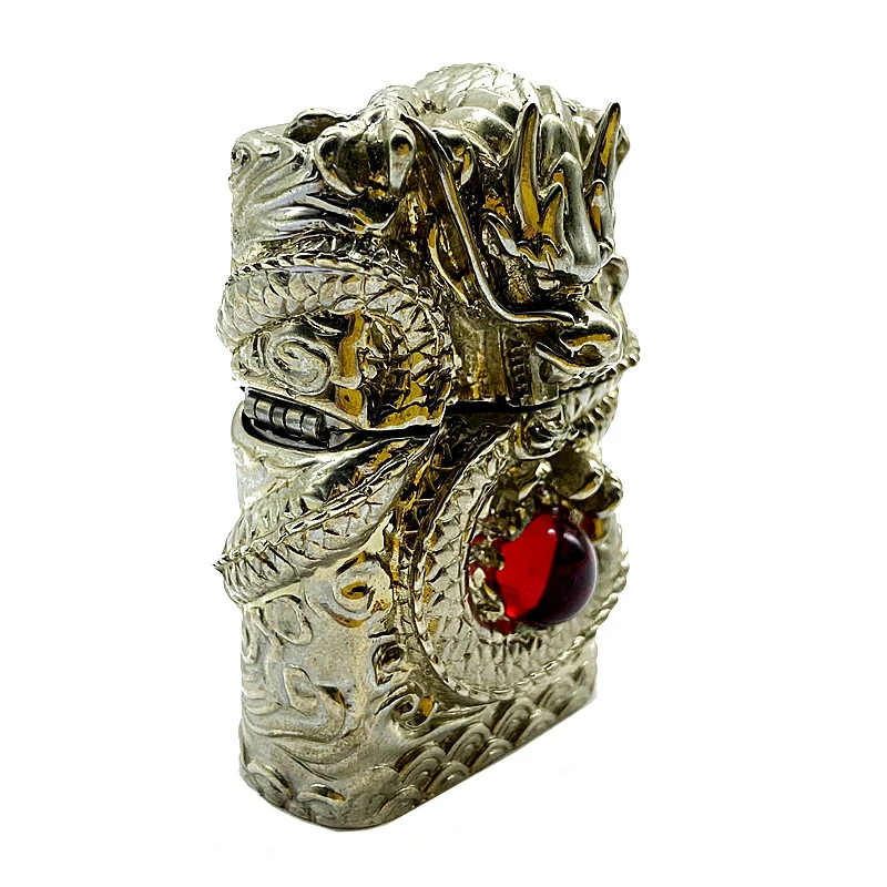 ODM hand-carved dragon design retro set diamond cigarette lighter case custom  lighter case OEM gas luxury lighter case
