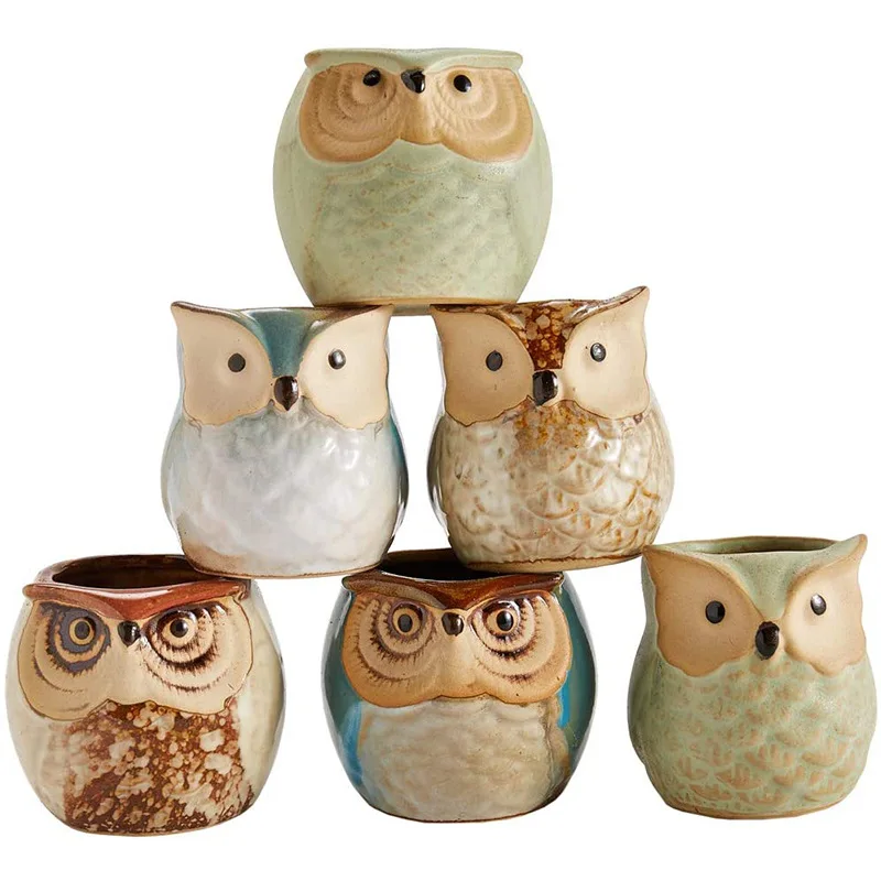 Home Office Decor Flower Pot Thumb Small Cartoon Plant Succulent Pots Ceramic Mini Owl Flower Pot