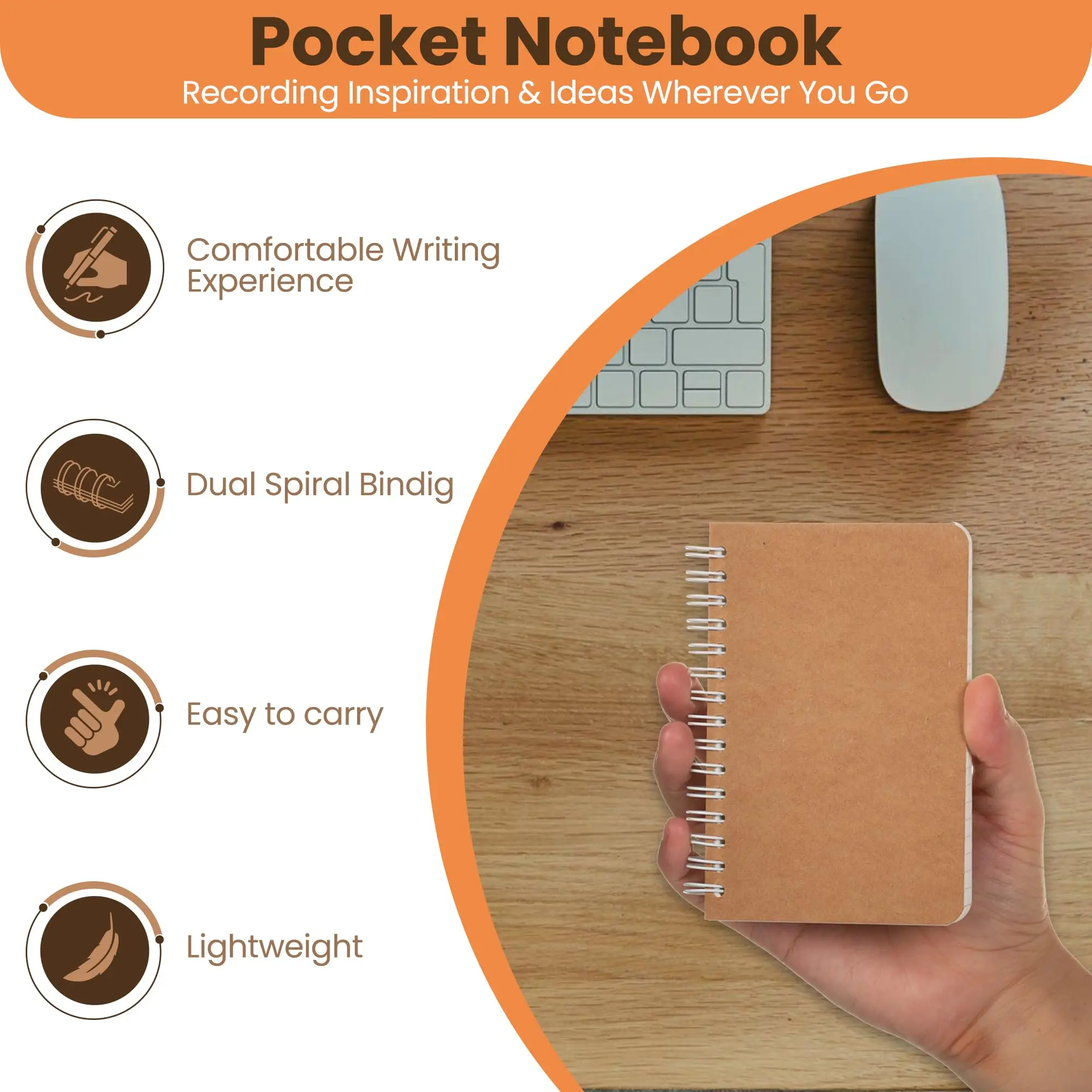 Wholesale Customized Spiral  Kraftpaper Covered Notebook Small Pocket Size Notebooks for Writing Drawing Note Taking