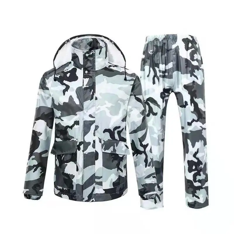 Factory direct reusable adult split camouflage rainproof raincoat