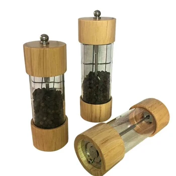 
2019 new design wooden glass manual salt shaker and pepper mill 