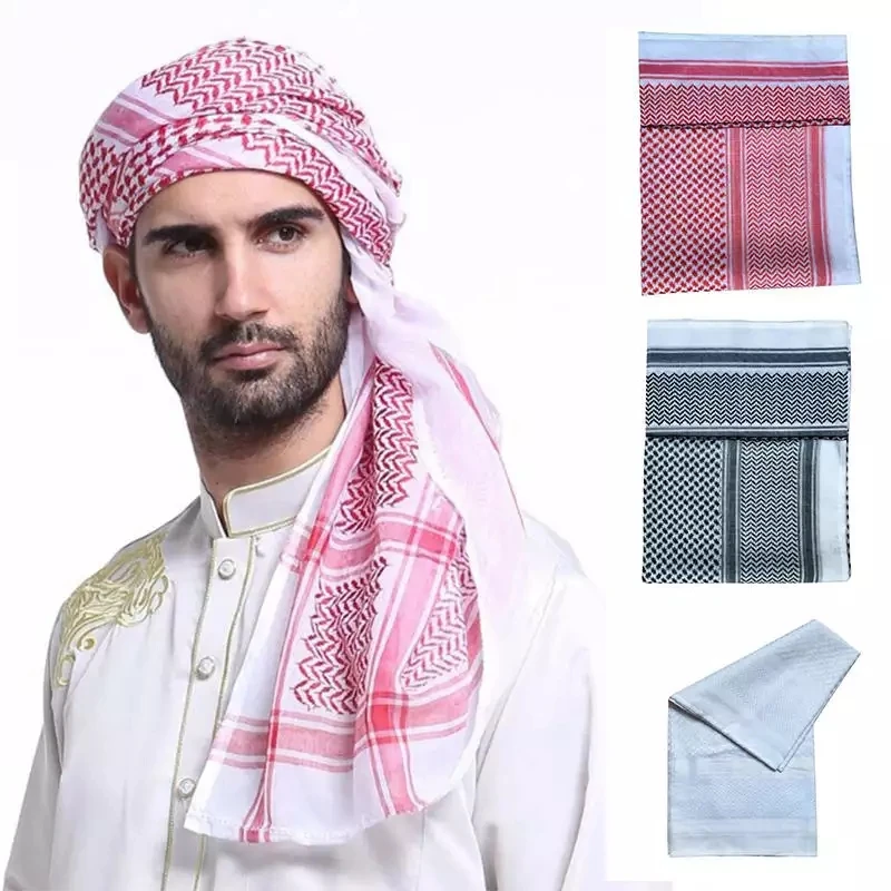 Adult Men Arab Head Scarf Polyester Head Cover Keffiyeh Middle East Desert Shemagh Wrap Muslim Headwear Arab Scarf for Men