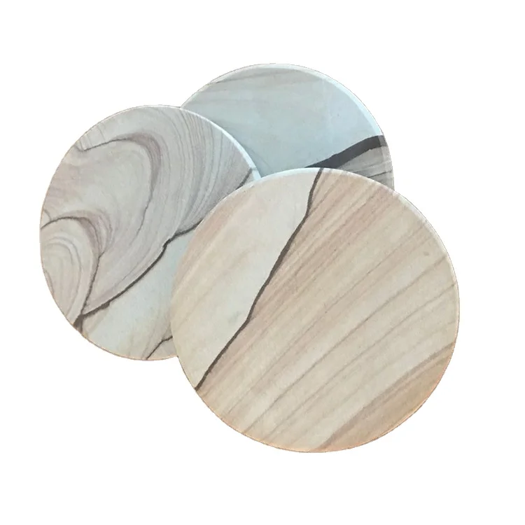 Cork Felt Backing Round Stone Cup Coaster Set