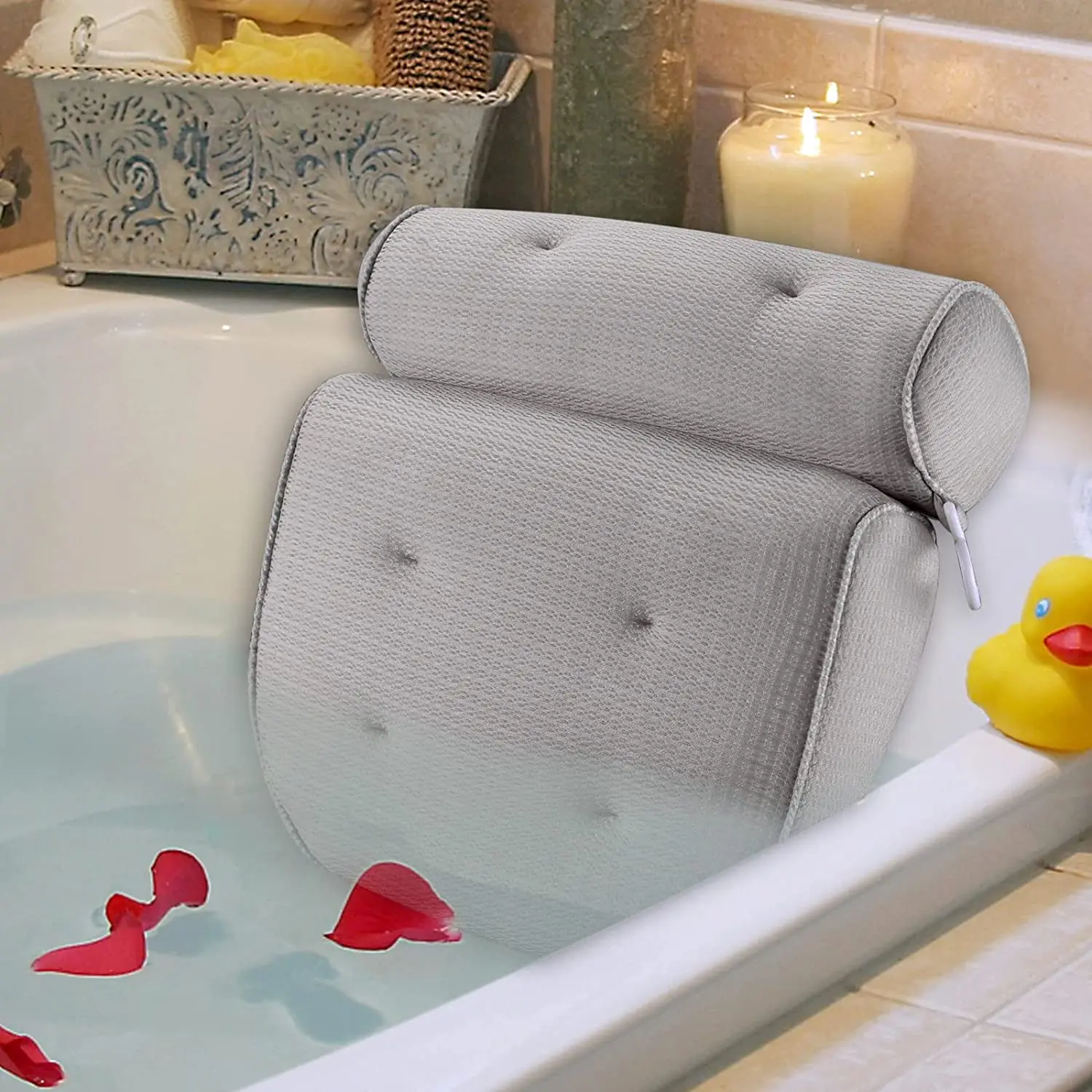 Bath Pillow,Tencel Spa Bathtub Pillow,Soft Bath Pillows for Tub Neck and Back Support