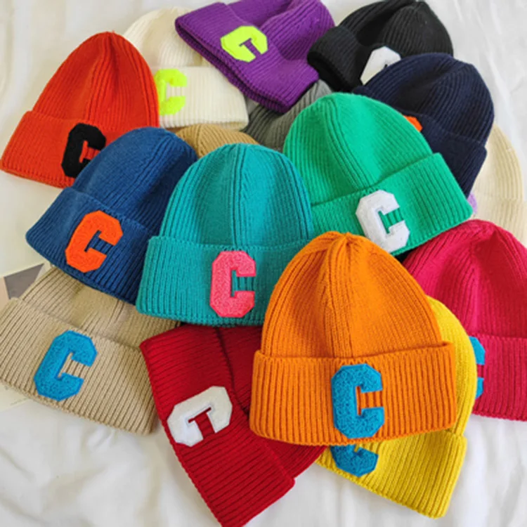New Korean style simple large C letter wool hat autumn hat warm ear protection knitted hat