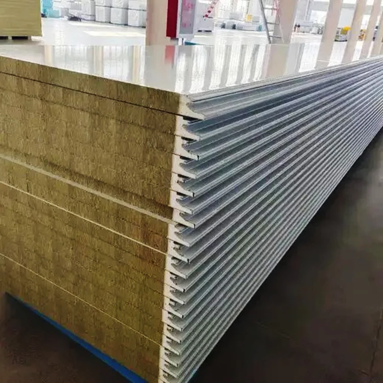 Ex-factory price fire retardant Rock wool sandwich wall panel cold storage, internal and external wall insulation