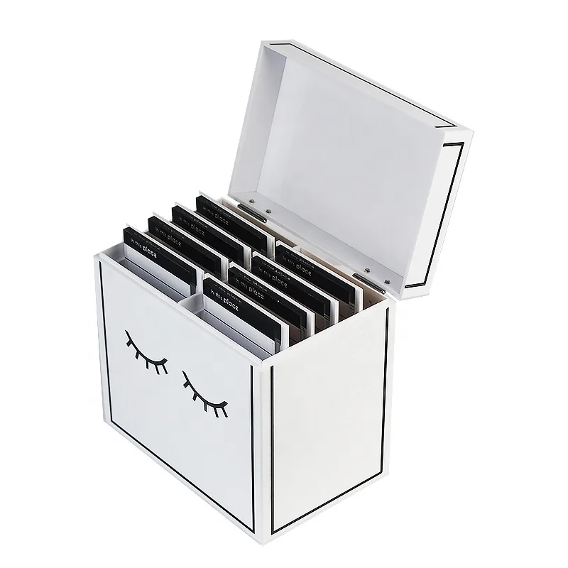 Privated Lash Tile Trays Organizer Boxes White Custom Acrylic Eyelash Box With Metal Hanger