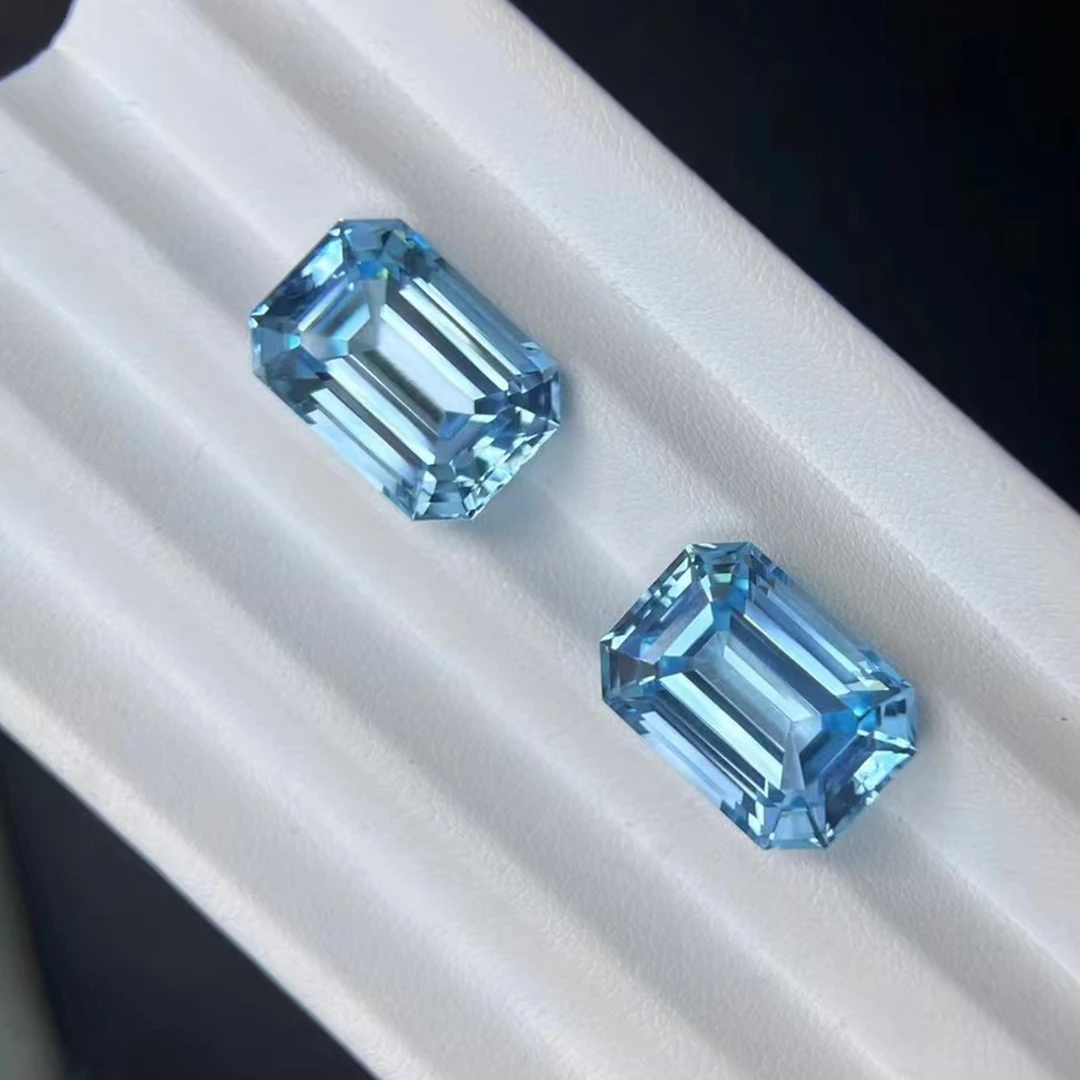 Lab Grown Santa Maria Aquamarine Emerald Cut Gemstone For Sale