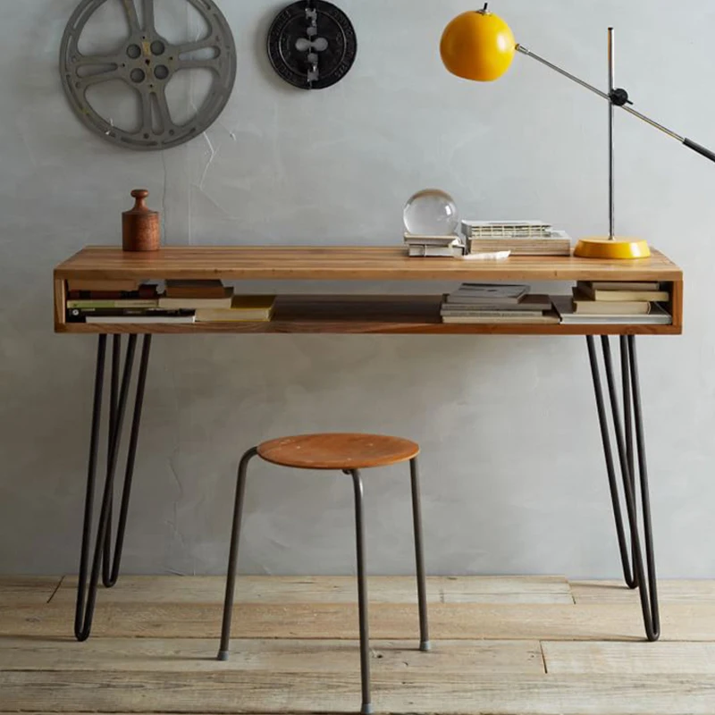 Nordic Office Simple Work Computer Desk American Double-layer Writing Desk Personality Retro Wrought Iron Learning Desk