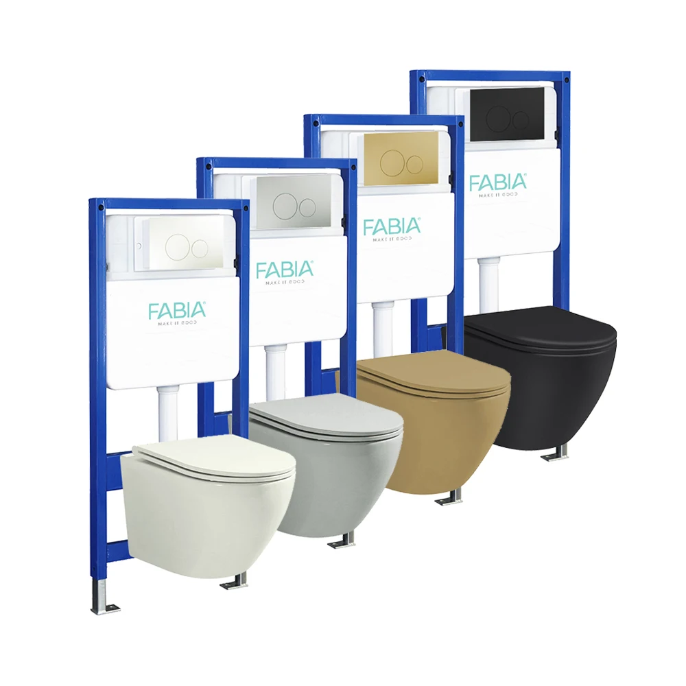Oem Odm Factory Supplier White Black Grey Brown Color Ceramic Rimless Wall Hung Toilet With Tank
