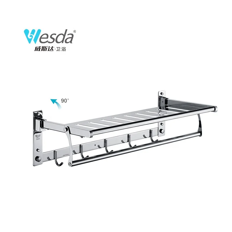 WESDA Bathroom Lavatory Wall Mount Towel Holder 304 Stainless Steel Hanger Towel Shelf with Towel Bars and Coat Hooks