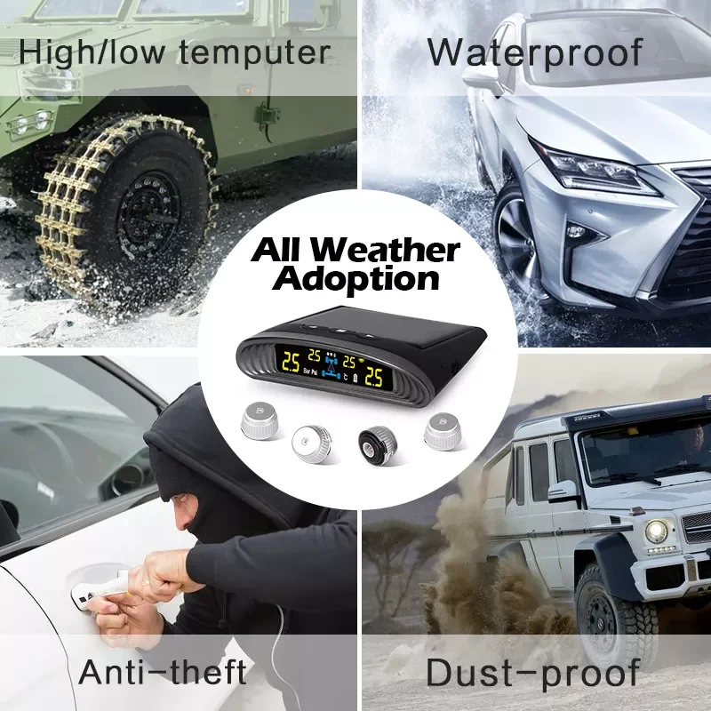 315/433 Hertz Snap In Tpms Sensors Wireless Solar Car Tpms Monitoring System Solar power tyre digital LCD display