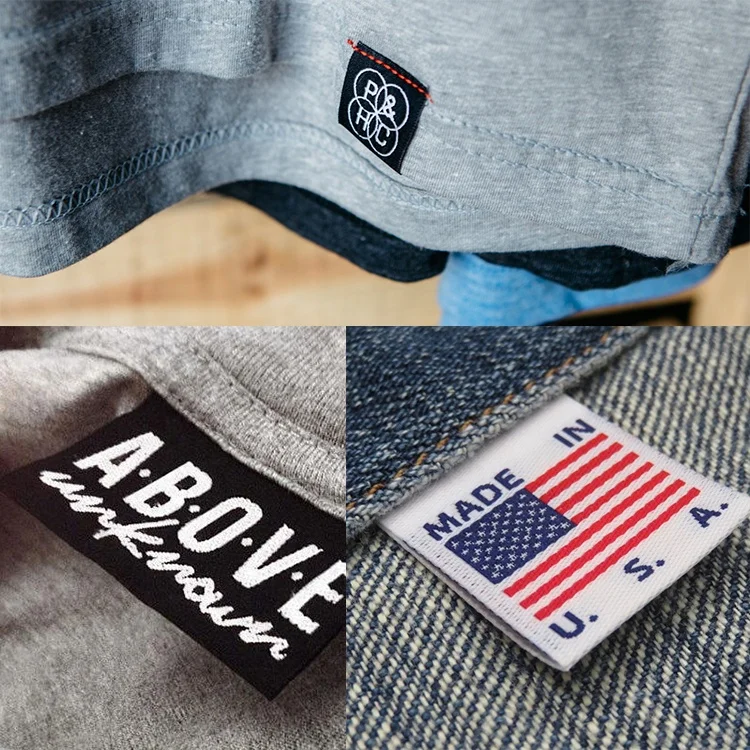 Cheap Polyester Bags Labels Custom Private Brands End Fold Fashion Accessories Small Damask Woven Tags for Clothing