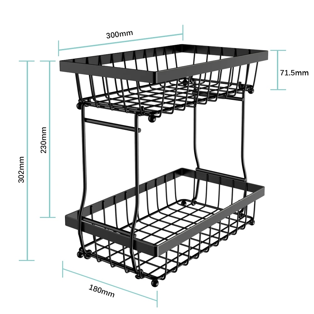2-Tier Detachable Metal Wire Storage Rack Kitchen Fruit Basket Stand Vegetable Organizer Baskets Living Room Snack Storage Hold