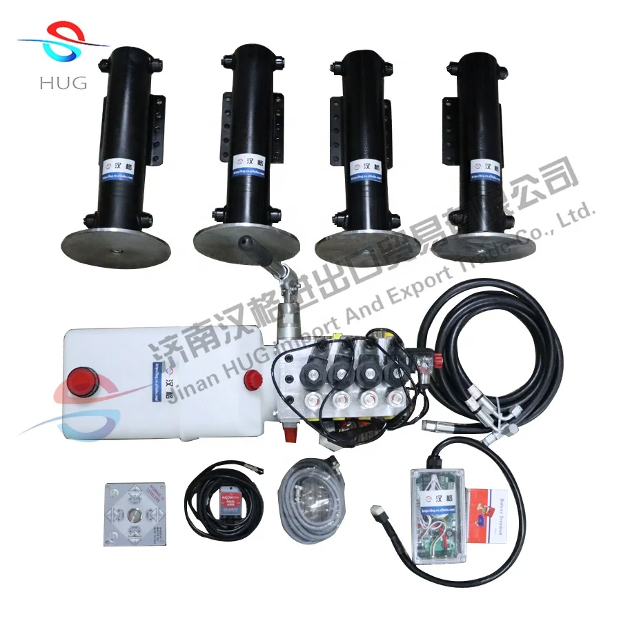 Automatic leveling dc hydraulic power unit and hydraulic cylinder for motorhome