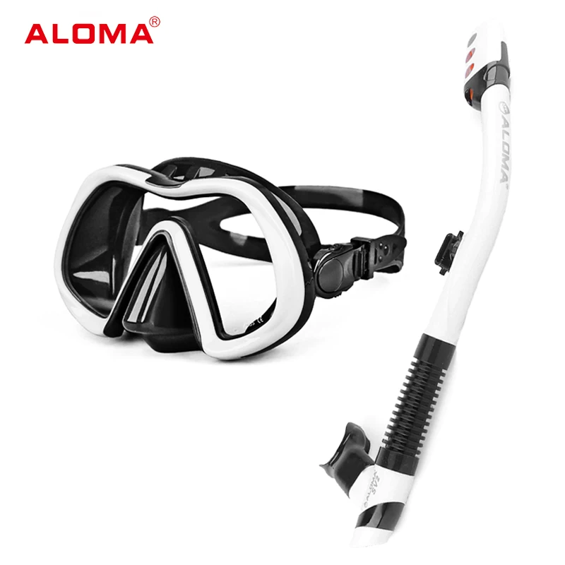 ALOMA factory high quality THickened silicone big frame diving mask and dry snorkel set for adults