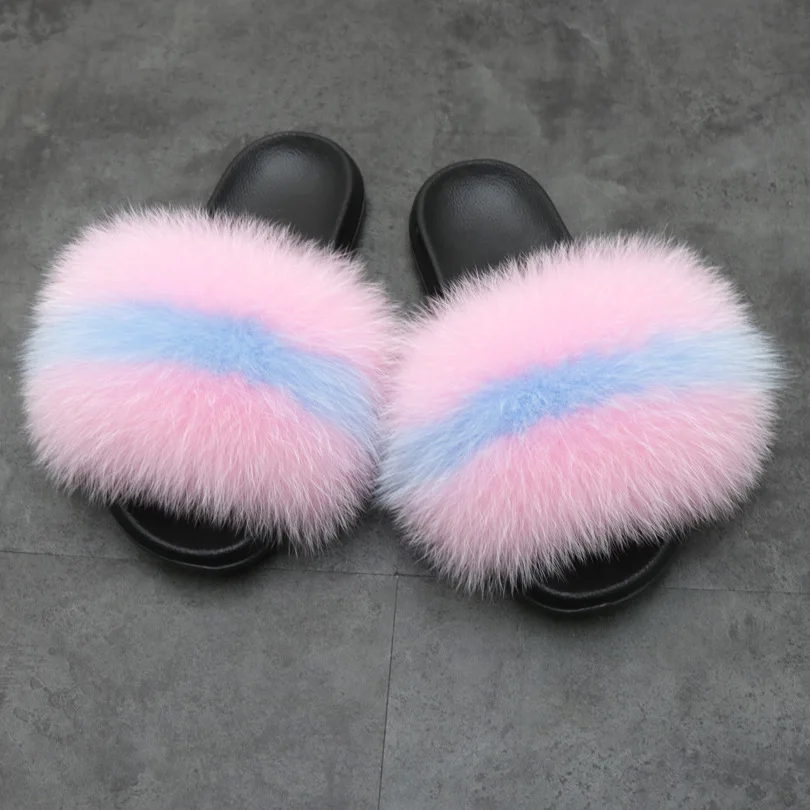 
Drop Shipping Service Promotion Price Real Fox Slippers Raccoon Slide Sandals Custom Fashion Fur Slides For Women 