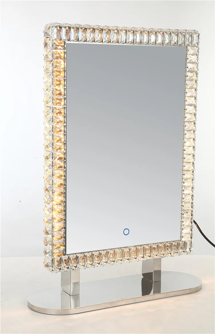 
ILUMAY rectangle tabletop glass Sparkly crushed diamond vanity mirror with 3 color lights 
