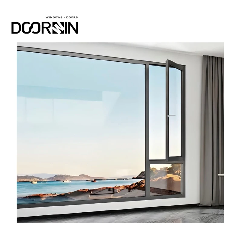 NFRC Slim Aluminum Frame Triple Insulated Glass Tilt Turn Window With Screen