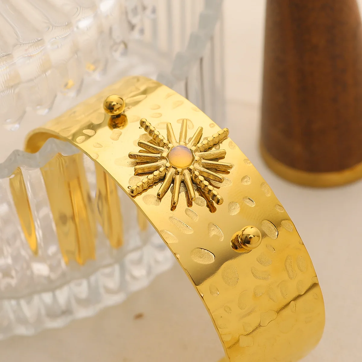 SL24022 Baroque Star Wide Cuff Bangle Bracelets Stainless Steel 18k Gold Plated Fashion Gala Jewelry