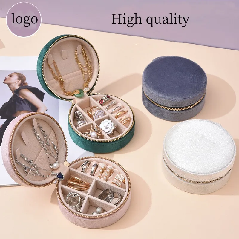 Wholesale Custom Handmade Small Jewellery Storage Boxes Organizer Case Round Velvet Travel Jewelry Box with Logo