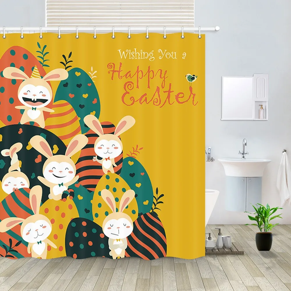 Colorful Home Bathtubs Bathroom Curtain Decoration Set Washable Durable Polyester Fabric Easter Eggs Shower Curtains