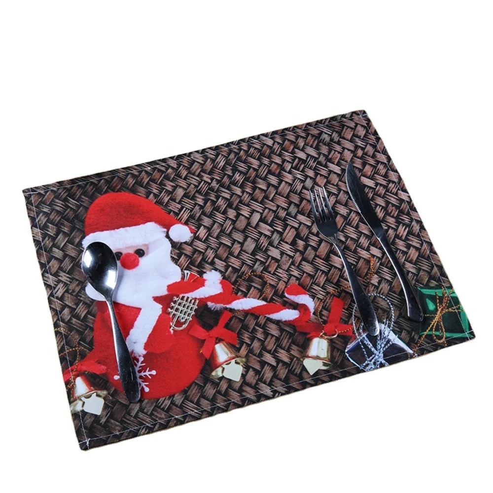 Современные рождественские тканевые коврики с принтом Санта-Клауса экологически чистые полиэфирные настольные декоративные подушечки для кухни в форме прямоугольника