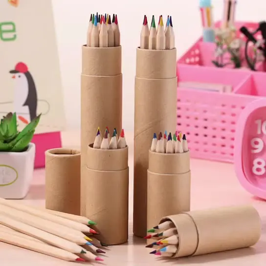 Wholesale Cheap Art Painting Color Set professional Customized Logo Printing 12 Colors long short size Pencil In Paper Tube Box
