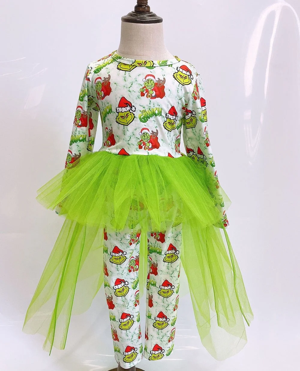 Factory High Quality Cute Christmas Print Long Sleeve Girls Clothing Tutu Set Toddler Baby Girls Christmas Outfit