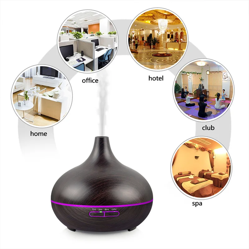 300ml Wood Grain Mist Air Humidifier Ultrasonic Aroma Therapy Essential Oil Diffuser with Colorful Lamp