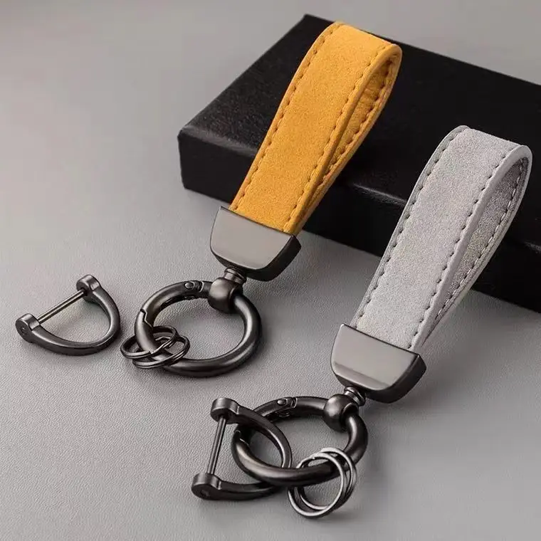 360 Degree Rotating with Anti-Lost D-Ring Genuine Leather Keychain/Universal Car Key FOB Keychain/handmade knitted car key chain