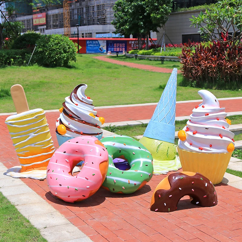 DS-1769 Custom Design Resin Fiberglass Sculpture Donut Lollipop Giant Ice Cream Decoration Fiberglass Candy Statue