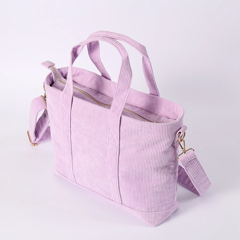Large Capacity Travel Sports Daily Use Long Adjustable Straps Corduroy Handbags Woman Handbags Ladies Tote Bag Corduroy Tote Bag