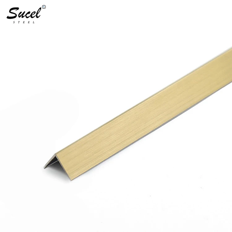 SUCEL Brass Color Stainless Steel Metal Inserts Strips Tile Trim V Groove L Shape Custom Bronze Profile Channel