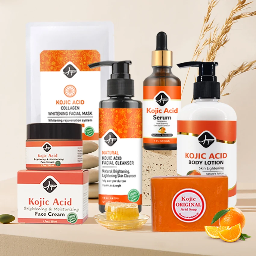 Best Facial Body Brightening Kojic Acid Set Vitamin C Aloe Aging Dry Skin Private Label Whitening Skin Care Set for Women