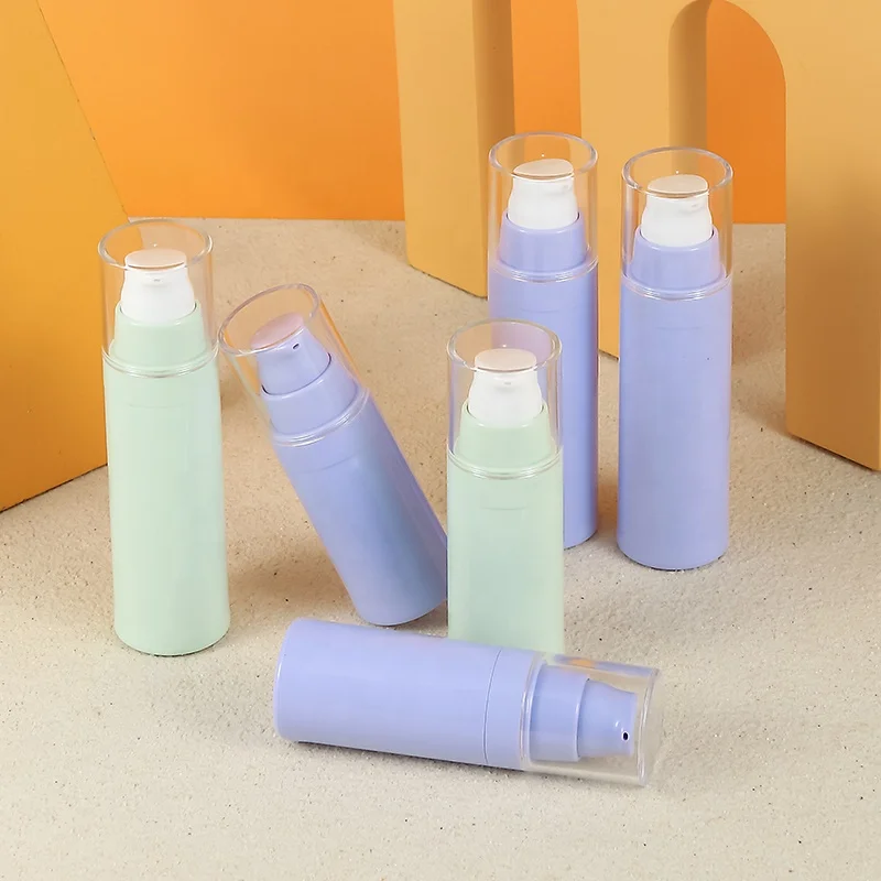 cosmetic luxury airless lotion bottle 30ml 50ml green purple airless pump bottles sets with lid for skin care packaging