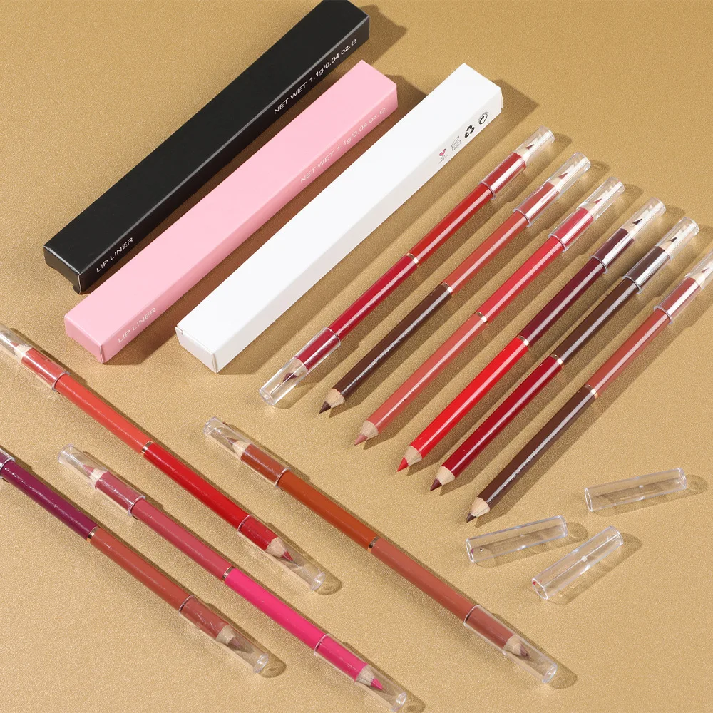 Wholesale 10 Colors Private Label multi-use 2 IN 1 Double End Lip Liner Lipstick Waterproof Eyeliner And Eyebrow Pencil