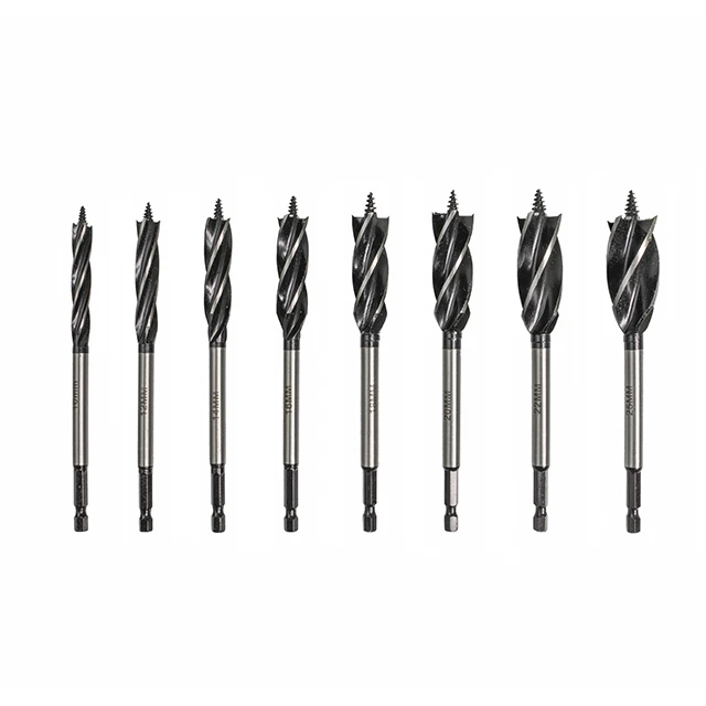 Zhongzuan OEM Custom 4 Flutes Hex Shank Screw Tip Wood Auger Drill Bits For Woodworking Drilling