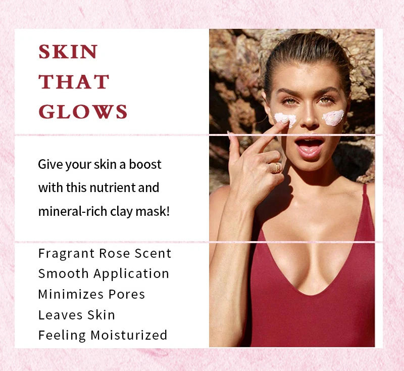 Top Seller Dropshipping Pink Rose Face Care Mud Clay Anti Aging Whitening Facial Mask For Acne Skin