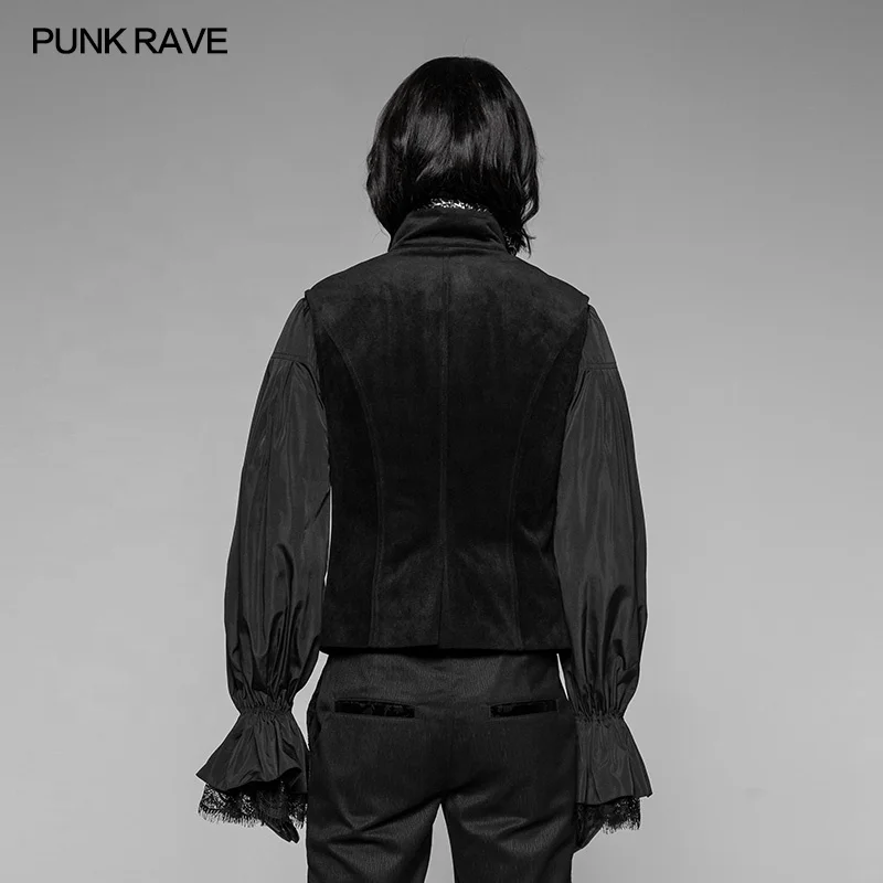 
PUNK RAVE WY-948 Gothic Zipper Up Stand Collar High Grade Velvet Elegant Men Suits Vest 