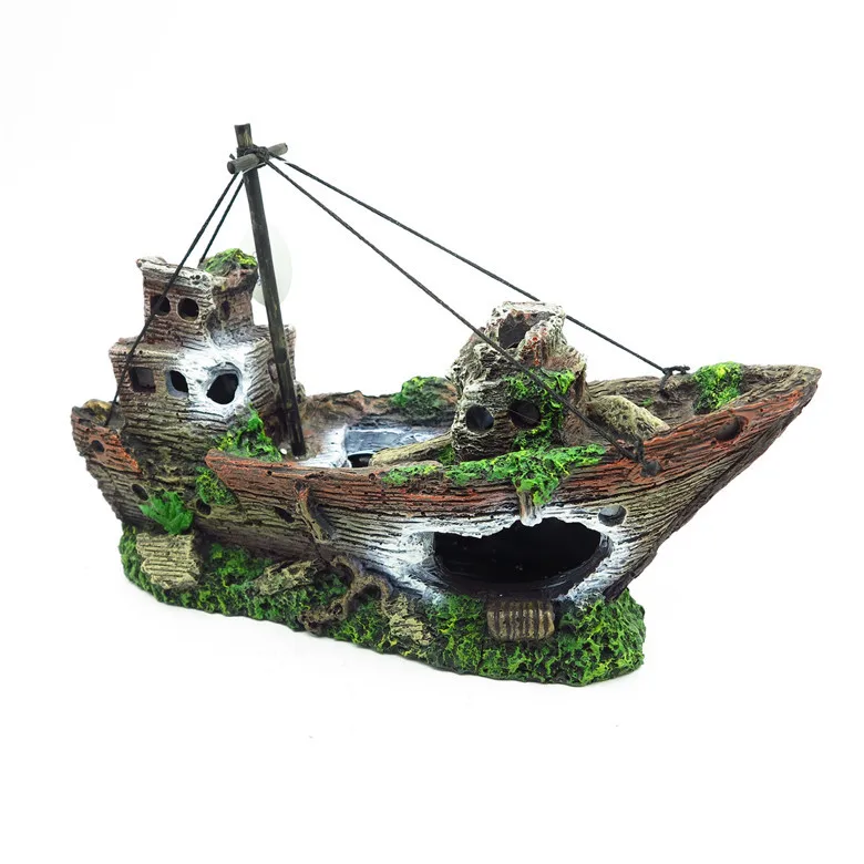 Hollow resin ship for fish and shrimps cave house of aquarium landscape decoration
