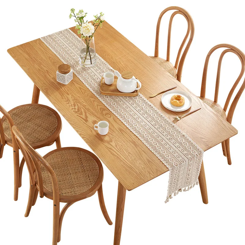 2022 Vintage Pastoral Knitted Table Runner Hollow Table Cloth Lace Tassel Table Runner Factory Wholesale