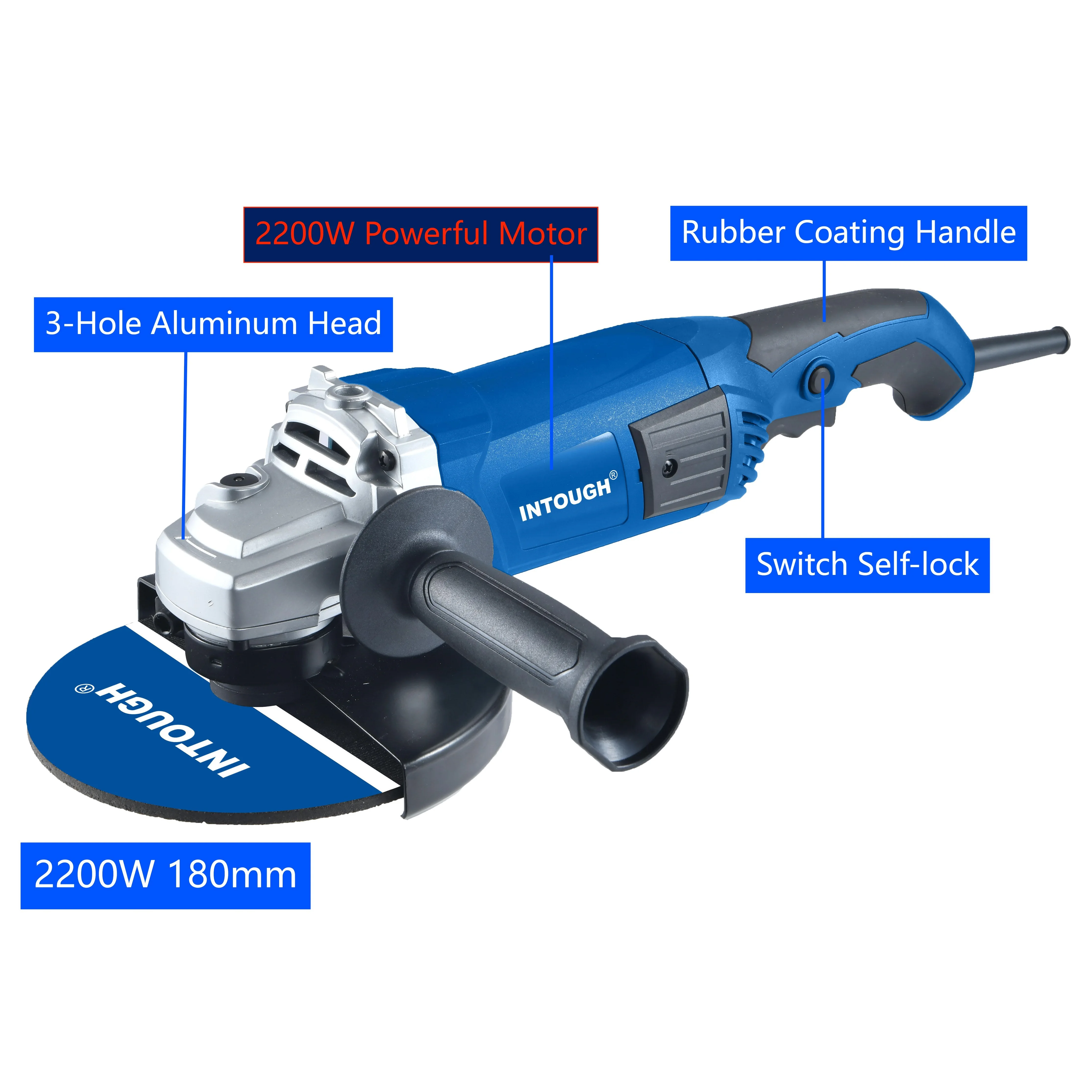 INTOUGH Professional 180mm 2200w Marble Granite Stone Cutting Grinding Tile Effective Electric Tool Angle Grinder