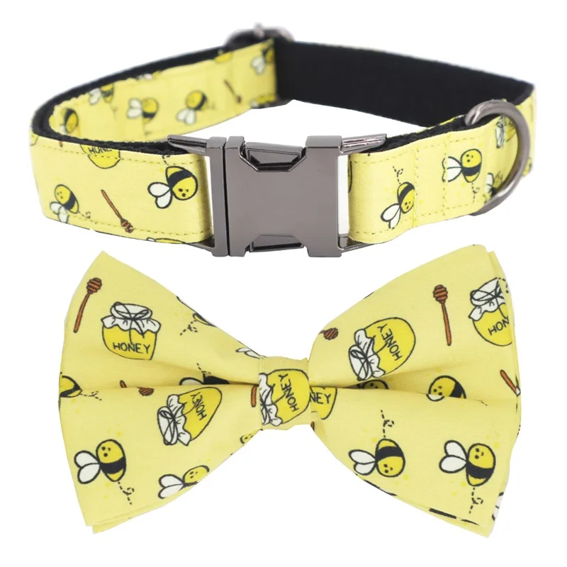 bee Dog Collar Bow Tie Dog Cat necklace with metal buckle for pet gifts