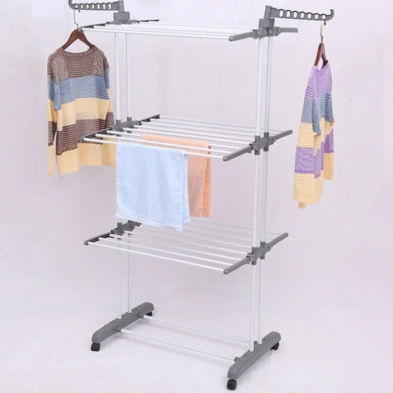 Household European Style Cloth Dryer 4 Tier Foldable Hanger Standing Folding Clothes Drying Rack