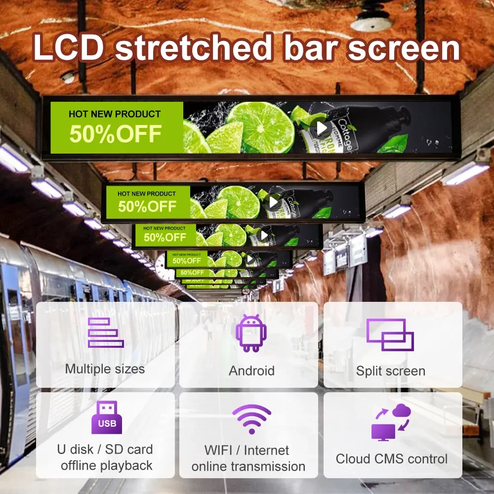 LuxGaze Ultra Wide Stretched Bar Lcd Advertising Display Supermarket Digital Shelf Screen Lcd Display