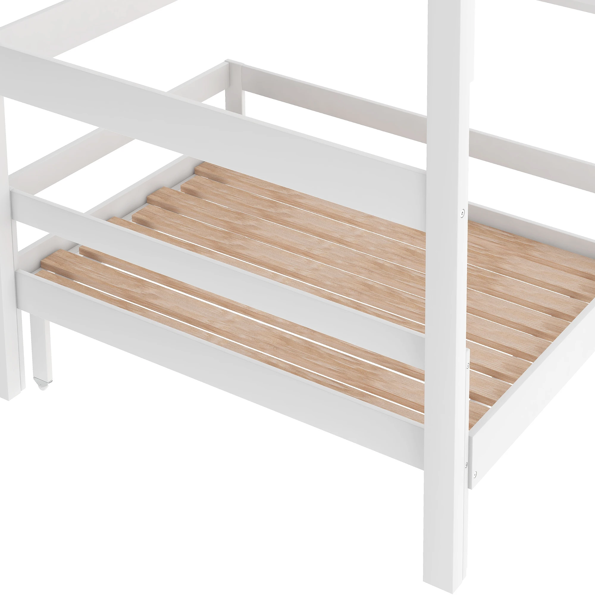 Convertible Loft Bed with L-Shape Desk, Twin Bunk Bed with Shelves and Ladder for Boys and Girls, White