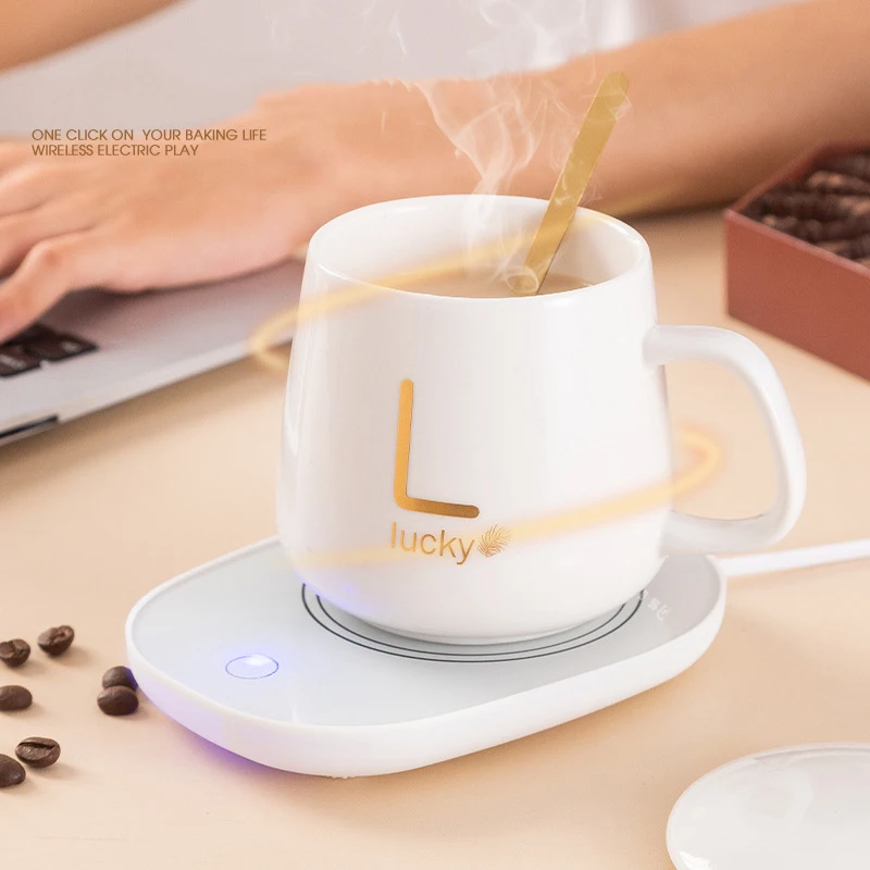 USB Charge Heating Temperature Control 55 Degree Ceramic Coffee Cup Gift Box Set  Mug Cup With Mat