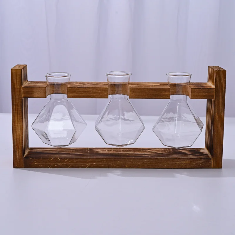 Plant Vase Plant Terrarium With Wooden Stand Propagation Stations For Home Office Decoration
