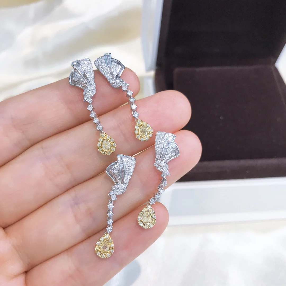 New Korean Fashion 18k Gold Stud Earrings Women Jewelry High Grade Natural Diamond Gold Color Earring for Girl Gift